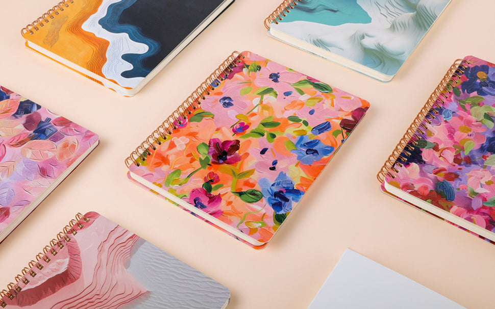 Spiral Notebook for Women, 8.25" x 6.25" Journal with Durable Hardcover and 160 Lined Pages with Large Pockets - Perfect to Stay Organized and Boost Productivity at Work or School flowers-C