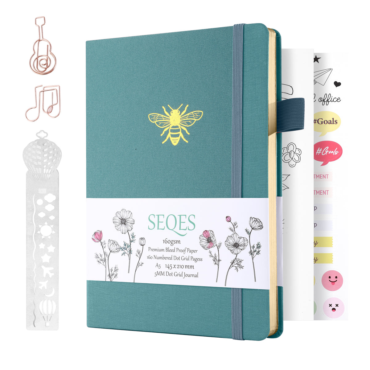 Bullet Dotted Journal - A5 Dot Grid Notebook with pages number,160gsm Bleedproof Paper,Silver Edge and Fabic for Personal Organizers, Bullet Journals, and journaling-Butterfly - BEE