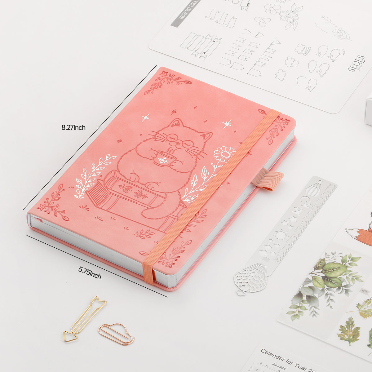 SeQeS Cozy Feline A5 bullet journal, open dot-grid pages