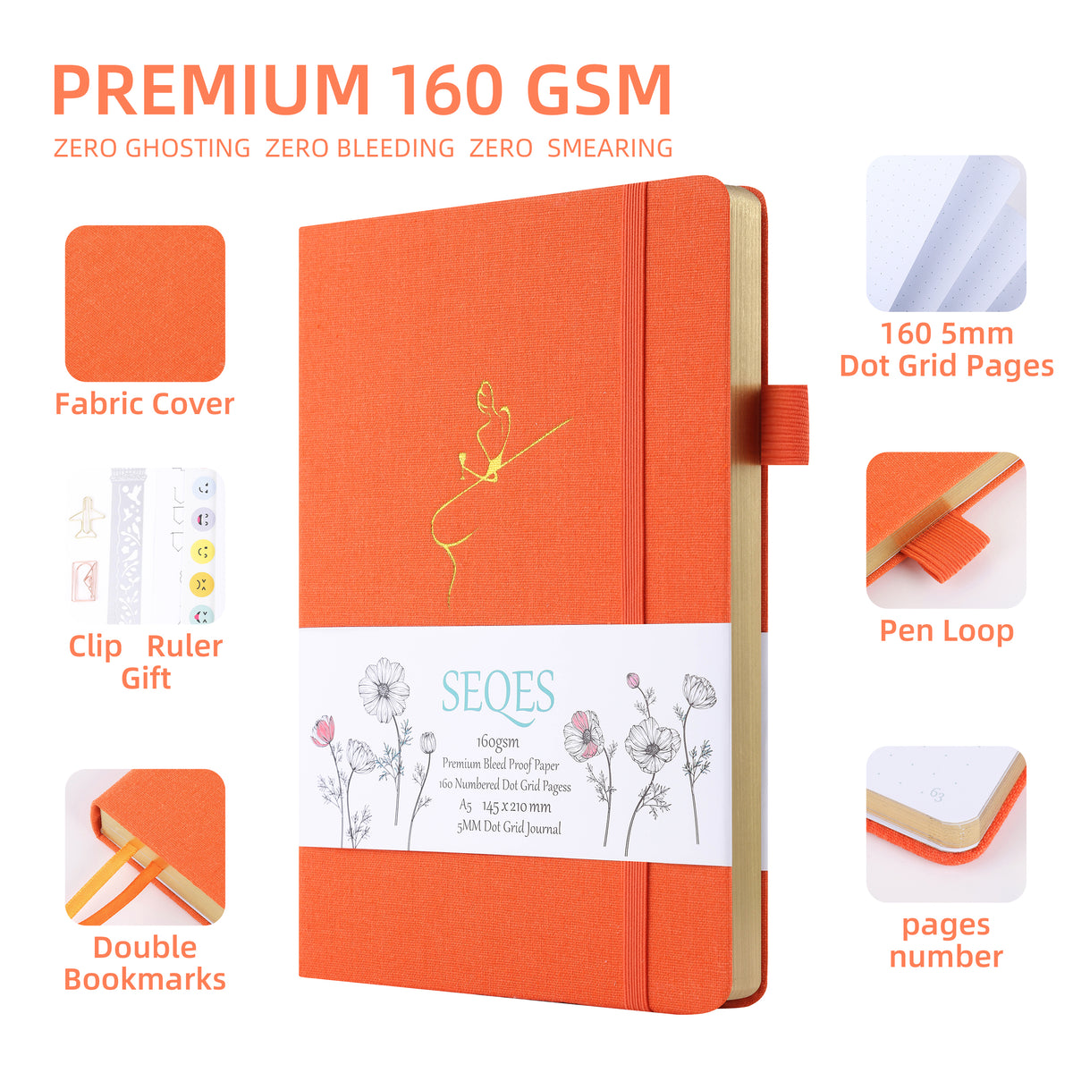 Bullet Dotted Journal - A5 Dot Grid Notebook with pages number,160gsm Bleedproof Paper,Silver Edge  for Personal Organizers,Bullet Journals, and journaling- BAR