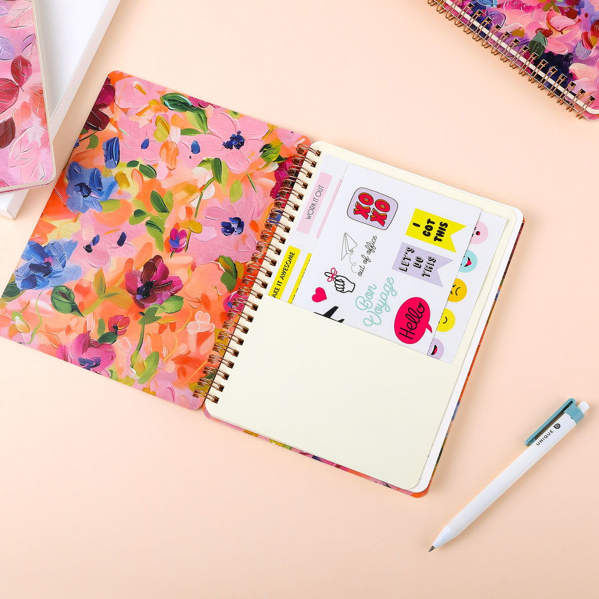 Spiral Notebook for Women, 8.25" x 6.25" Journal with Durable Hardcover and 160 Lined Pages with Large Pockets - Perfect to Stay Organized and Boost Productivity at Work or School flowers-C