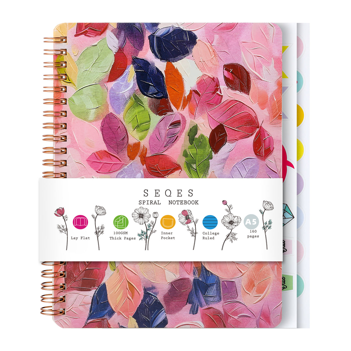 Spiral Notebook for Women, 8.25" x 6.25" Journal with Durable Hardcover and 160 Lined Pages with Large Pockets - Perfect to Stay Organized and Boost Productivity at Work or School