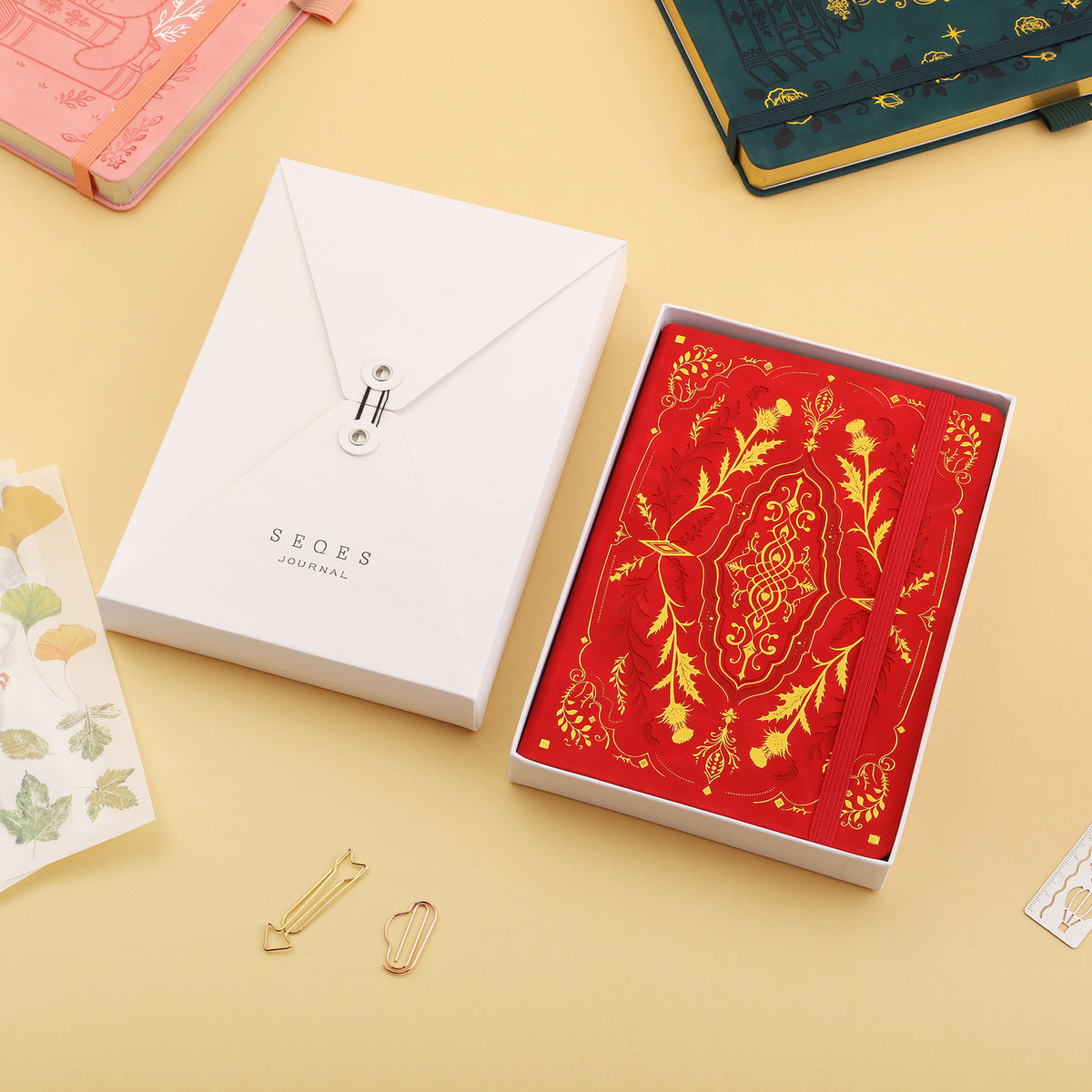 SeQeS Gilded Thistle A5 bullet journal, gift box and accessories