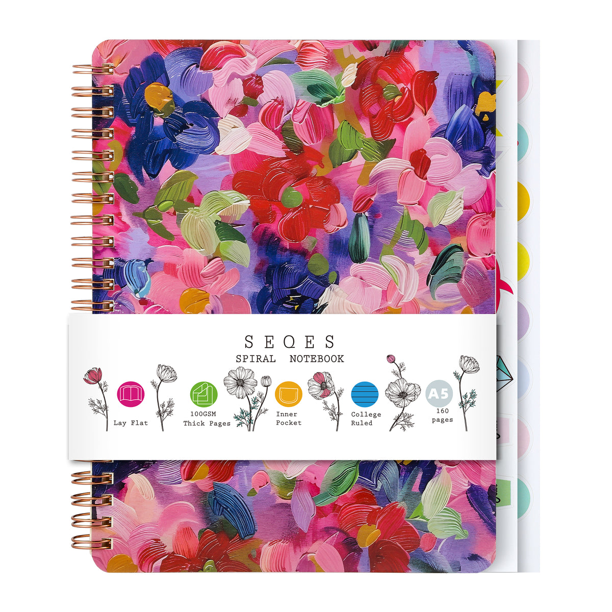 Spiral Notebook for Women, 8.25" x 6.25" Journal with Durable Hardcover and 160 Lined Pages with Large Pockets - Perfect to Stay Organized and Boost Productivity at Work or School