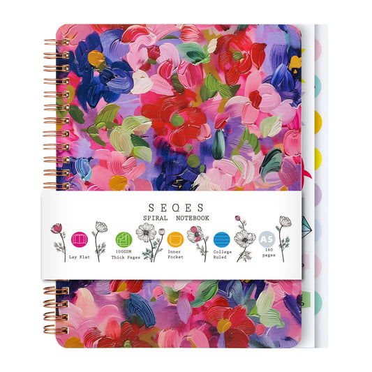 Spiral Notebook for Women, 8.25" x 6.25" Journal with Durable Hardcover and 160 Lined Pages with Large Pockets - Perfect to Stay Organized and Boost Productivity at Work or School