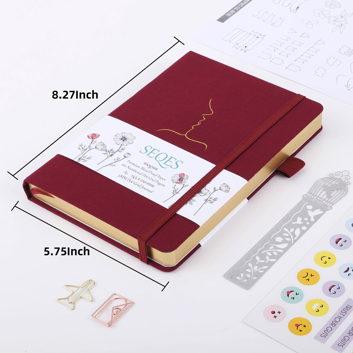 Bullet Dotted Journal - A5 Dot Grid Notebook with pages number,160gsm Bleedproof Paper,Silver Edge  for Personal Organizers,Bullet Journals, and journaling-KISS
