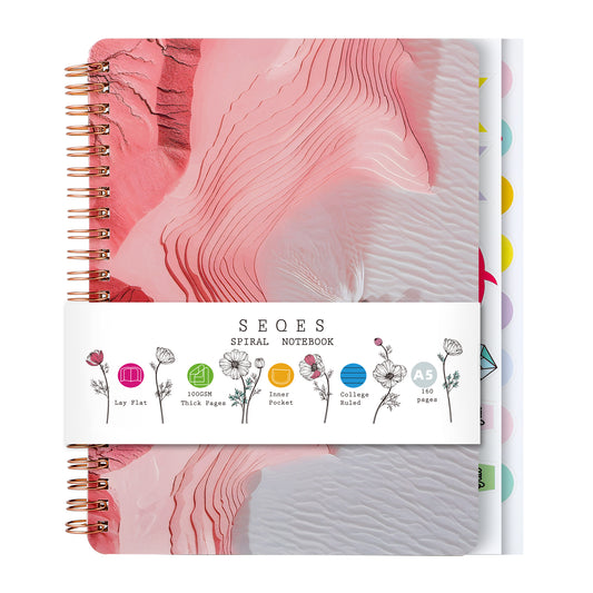 Spiral Notebook for Women, 8.25" x 6.25" Journal with Durable Hardcover and 160 Lined Pages with Large Pockets - Perfect to Stay Organized and Boost Productivity at Work or School