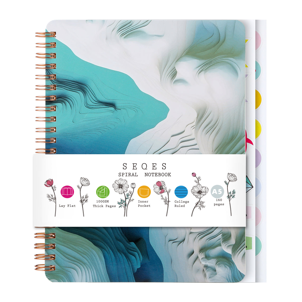 Spiral Notebook for Women, 8.25" x 6.25" Journal with Durable Hardcover and 160 Lined Pages with Large Pockets - Perfect to Stay Organized and Boost Productivity at Work or School