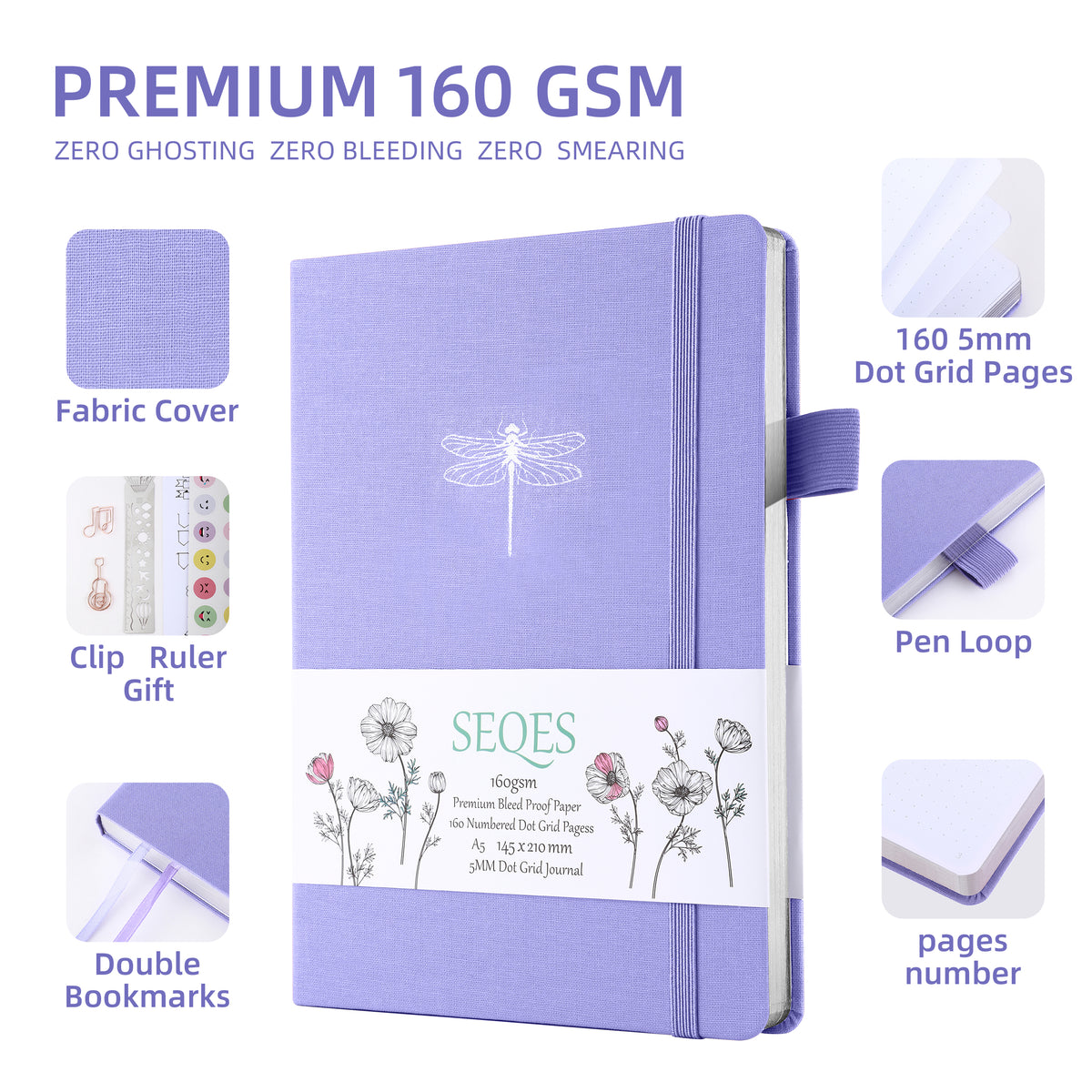 BULLET JOURNAL A5 160gsm PREMIUM PAPER SILVER EDGE -dragonfly