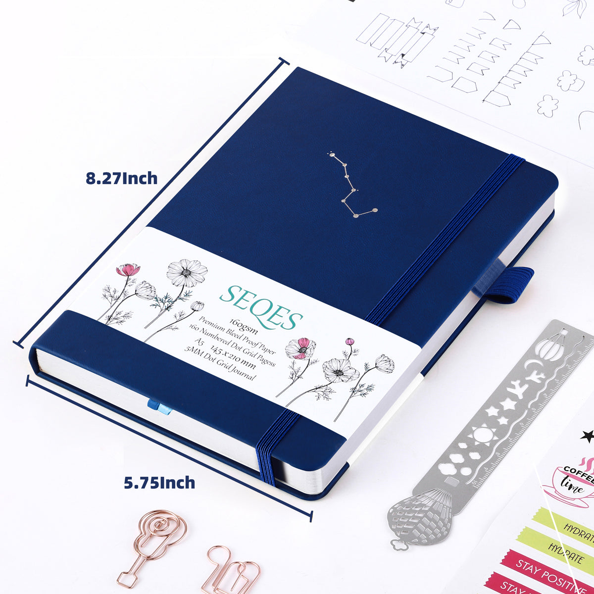 Bullet Dotted Journal - A5 Dot Grid Notebook with pages number,160gsm Bleedproof Paper,Silver Edge for Personal Organizers,Bullet Journals, and journaling-Oak leaves